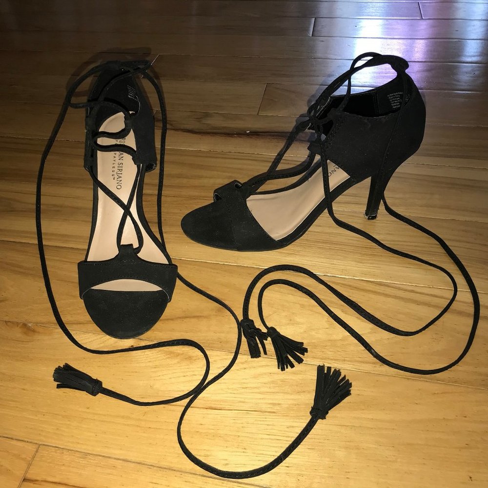 Christian Siriano Velvety Black Lace-Up Leg Heels